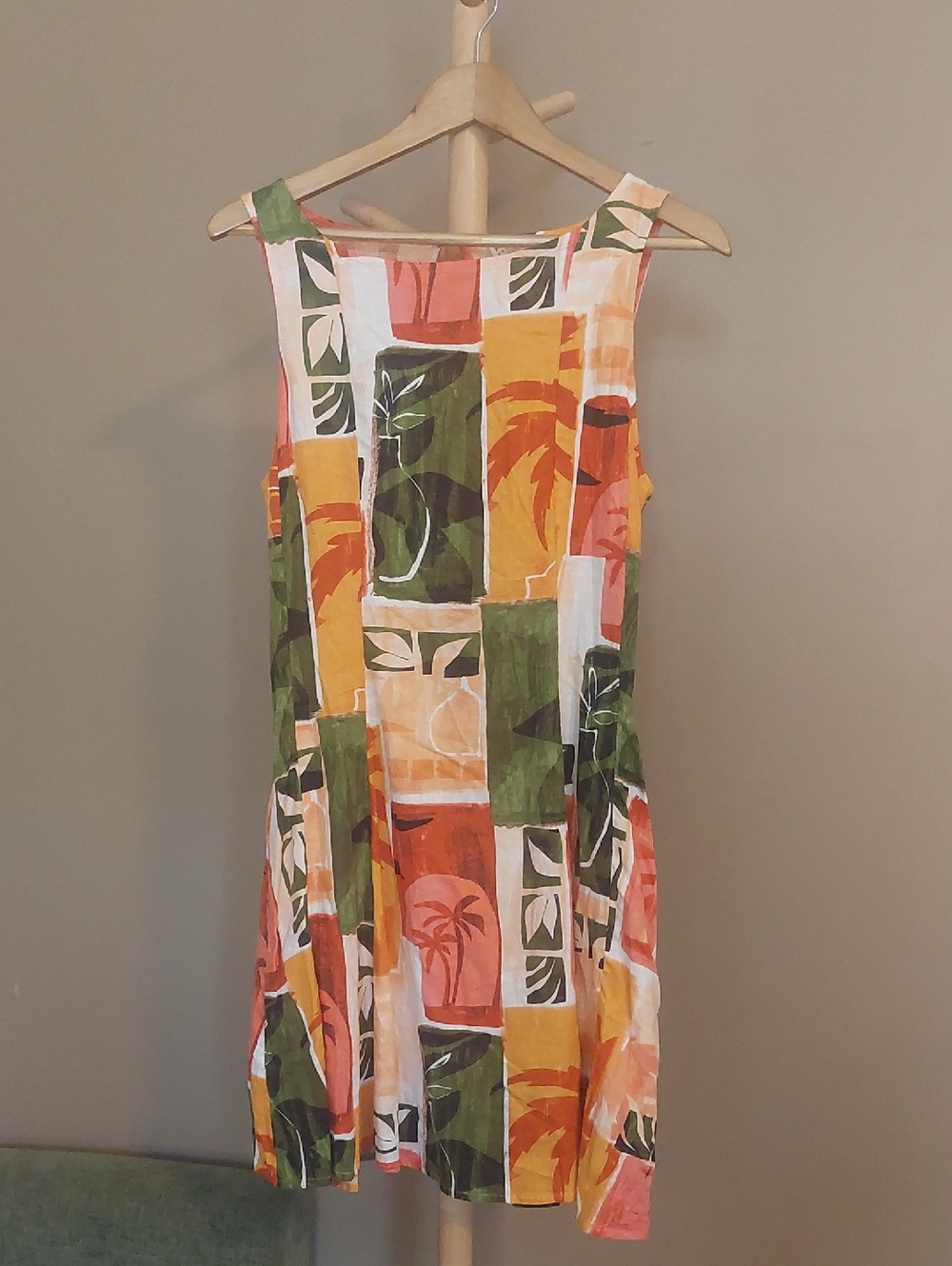 Nicole Miller Patchwork Sleeveless Mini Dress in Green, Orange & Yellow Size 6
